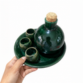Set Mezcalero de Barro Verde Atzompa | Licorera Artesanal con 3 Vasitos y Plato